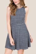 Francesca's Sawyer Double Bow Back Gingham A-line Dress - Navy