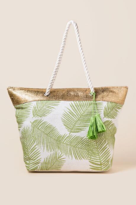 Francesca's Harmony Metallic Palm Beach Tote - Green