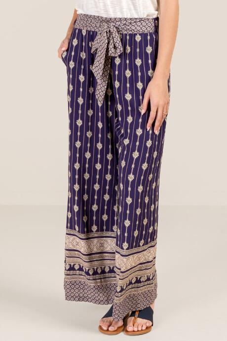 Francesca's Kimberly Floral Boarder Palazzo Pants - Navy
