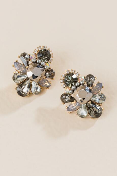 Francesca Inchess Sarelia Crystal Statement Studs - Hematite