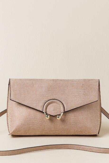 Francesca's Mazikeen Embossed Snake Print Crossbody Clutch - Rose