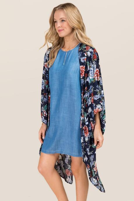 Blue Rain Ally Floral Kimono - Navy