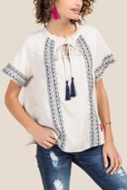 Francesca Inchess Roshan Peasant Tribal Embroidered Blouse - Taupe