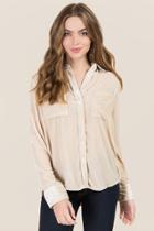 Francesca's Devin Velvet Button Down - Crisp Champagne