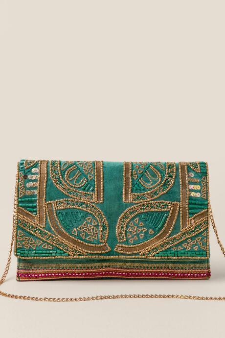 Francesca's Celeste Velvet Beaded Clutch - Pink