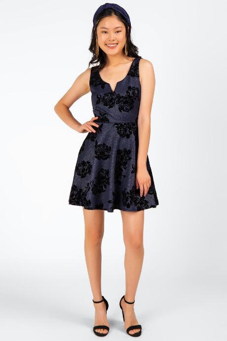 Francesca's Patrice Flocked Floral Dress - Navy