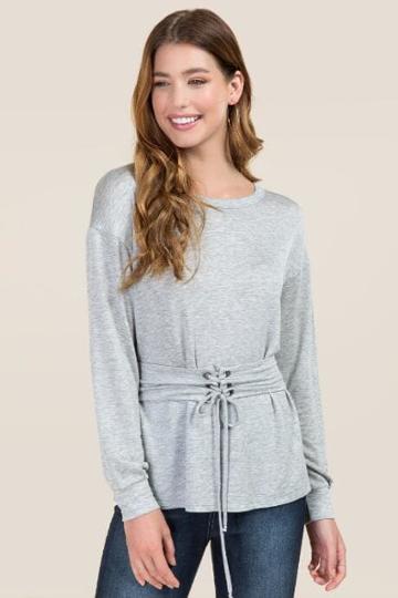 Sweet Claire Inc. Bailie Corset Waist Sweatshirt - Heather Gray