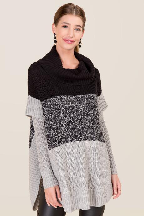 Francesca's Katia Color Block Poncho - Black/white