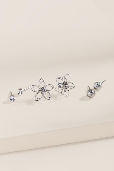 Francesca's Gia Flower Stud Earring Set - Silver