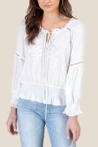 Francesca's Rowen Embroidered Peasant Top - Ivory