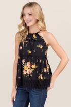 Blue Rain Catarina High Neck Floral Tank - Black