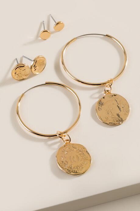 Francesca's Maryam Coin Stud & Hoop Earring Set - Gold