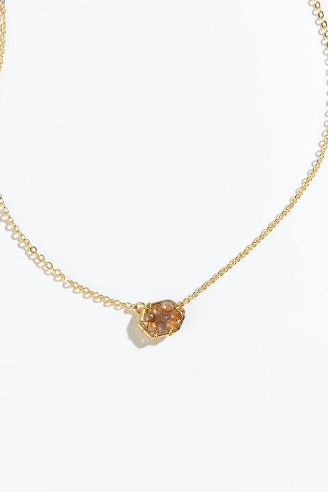 Francesca's Jacqueline Beaded Hexagon Pendant Necklace - White