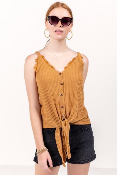 Francesca's Sam V Neck Knit Blouse - Camel