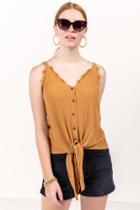 Francesca's Sam V Neck Knit Blouse - Camel