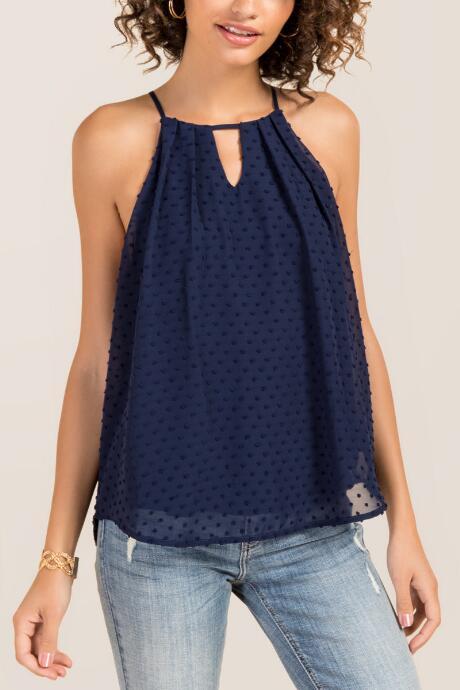 Francesca Inchess Kenya Keyhole Swiss Dot Top - Navy