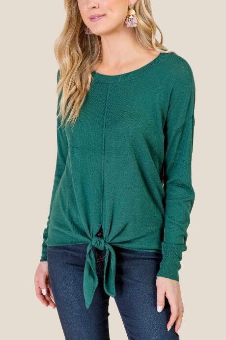 Francesca's Megan Tie Front Pullover Sweater - Forest