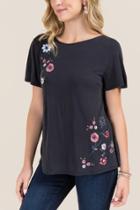 Francesca's Padma Floral Cupro Wrap Top - Black