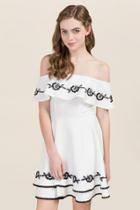 Francesca's Leda Embroidered Off Shoulder Dress - White