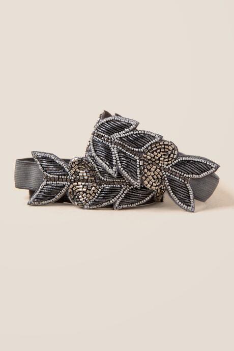 Francesca's Kimber Gunmetal Leaf Embellished Belt - Gray