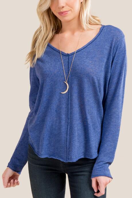 Francesca's Savannah Seamed Knit Top - Indigo
