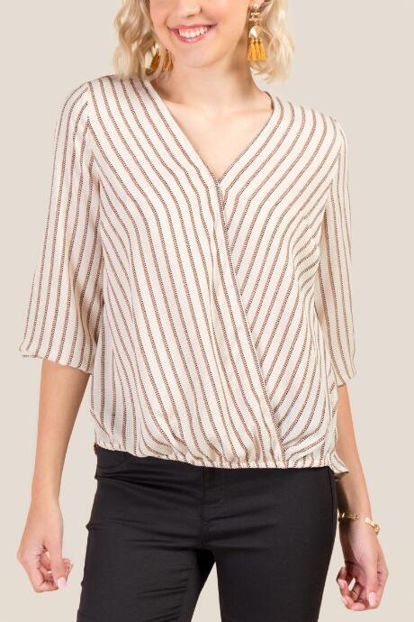Francesca Inchess Sarah Striped Surplus Blouse - Taupe