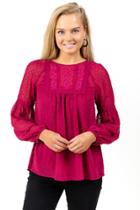 Francesca's Emory Embroidered Swiss Dot Blouse - Wine