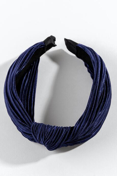 Francesca's Sandy Crinkle Satin Headband - Navy