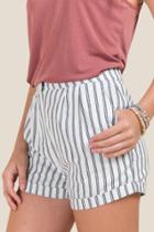 Francesca's Darva Striped Rolled Hem Shorts - White