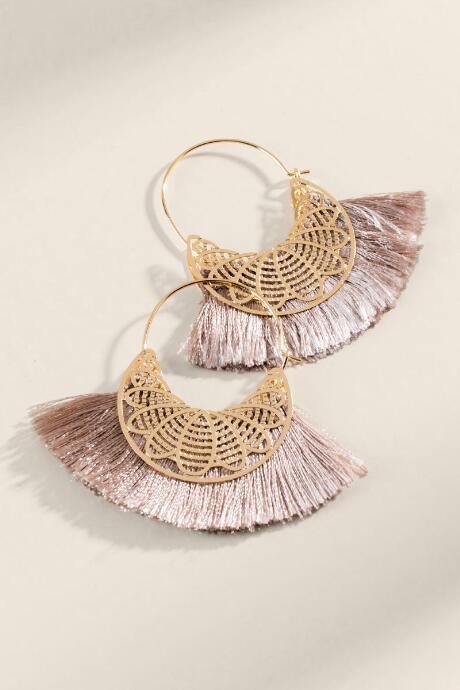 Francesca's Lala Fan Tassel Earrings In Taupe - Taupe