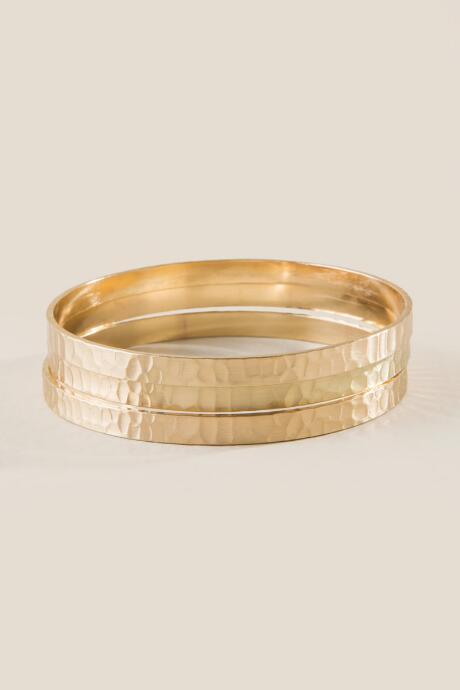 Francesca's Nora Textured Metal Bangle Set - Gold