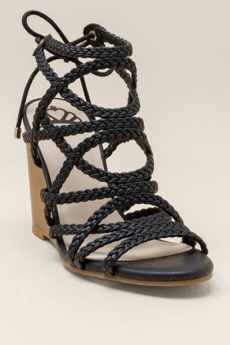 Francesca Inchess Bebe Baxter Multi Strap Tie Wedge - Black