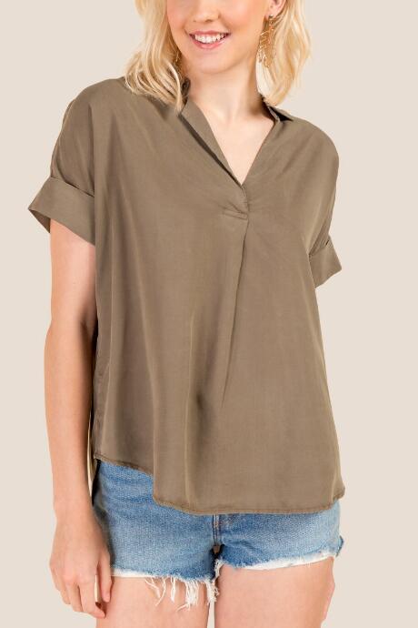 Francesca's Lucille Button Back Tencel Top - Dark Olive