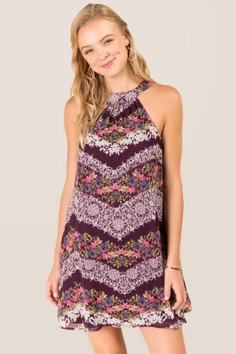 Blue Rain Davina Floral Border Shift Dress - Purple