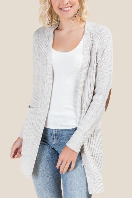 Francesca's Veronica Elbow Patch Cardigan - Ivory