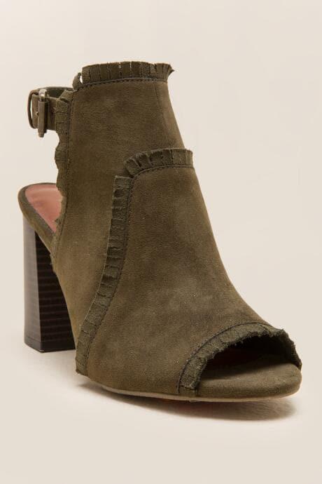 Mia Boca Fringe Shootie Block Heel - Khaki