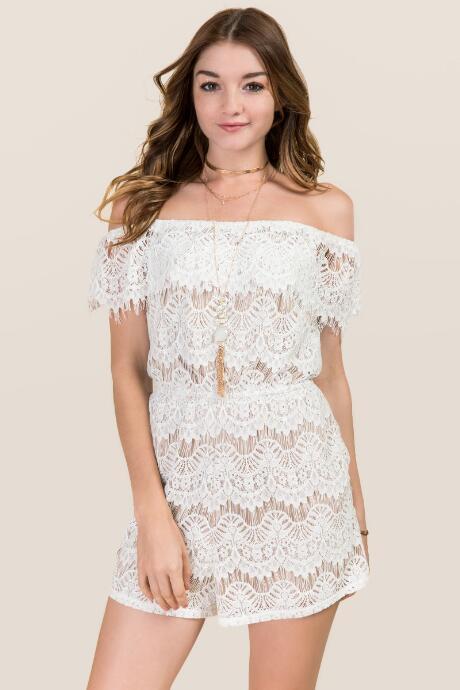 Francesca's Tara Off Shoulder Lace Romper - Ivory
