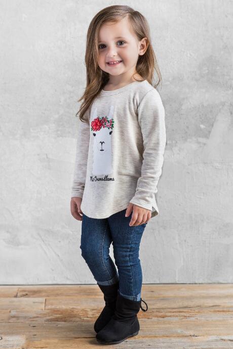 Francesca's Child's No Drama Llama Graphic Tee - Heather Oat