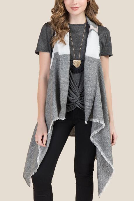 Francescas Dessa Striped Ruana Vest - Gray