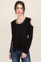 Francesca's Carson Strappy Cold Shoulder Sweater - Black
