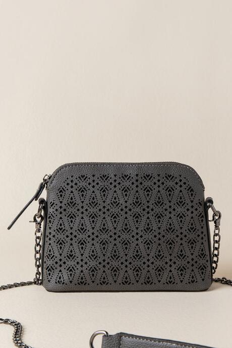 Francesca's Navarro Perforated Crossbody - Dark Grey