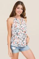 Blue Rain Tagan High Neck Floral Tank - White