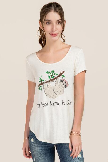 Alya My Spirit Animal Is Sloth Graphic Tee - Heather Oat