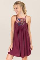 Alya Elyse Embroidered Shift Dress - Wine