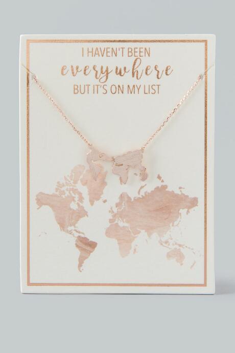 Francesca's World Map Rose Gold Pendant Necklace - Rose/gold