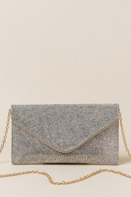Francesca's Helene Embellished Crossbody Clutch - Gold