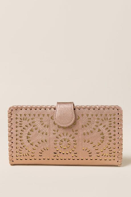 Francesca's Asli Perforated Whipstitch Wallet - Rose/gold