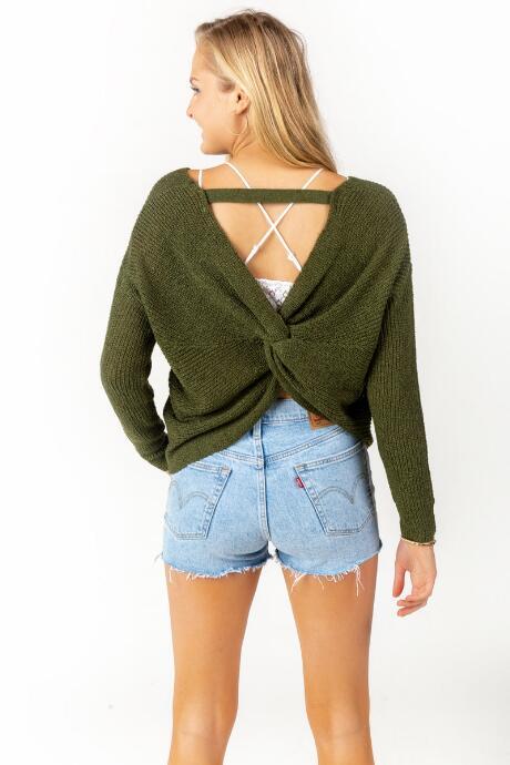 Francesca's Shannon Knot Back Sweater Top - Dark Olive