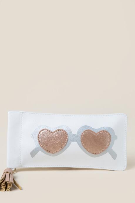 Francesca's Metallic Hearts Sunglasses Pouch - Natural