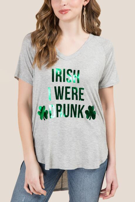 Francesca's Irish I Were Drunk Graphic Tee - Heather Gray